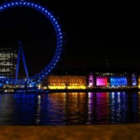 The London Eye and reflections in the Thames River